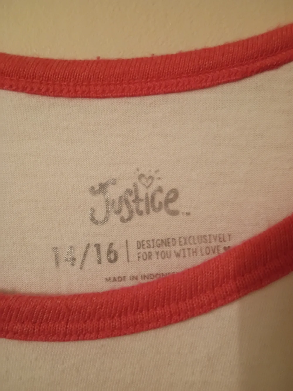 Justice White Tee with Coral Trim